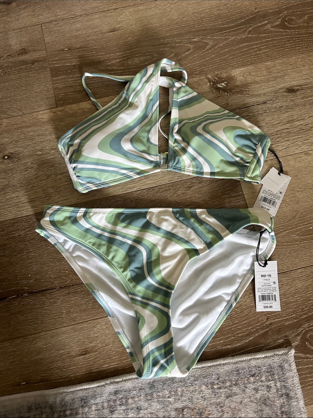 Shade & Shore Green Swirl Halter Bikini Set